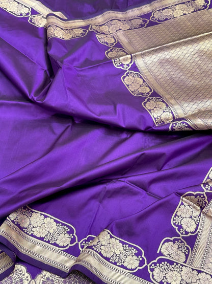 Purple Pure Mulberry Katan Silk Handwoven Banarasi Saree