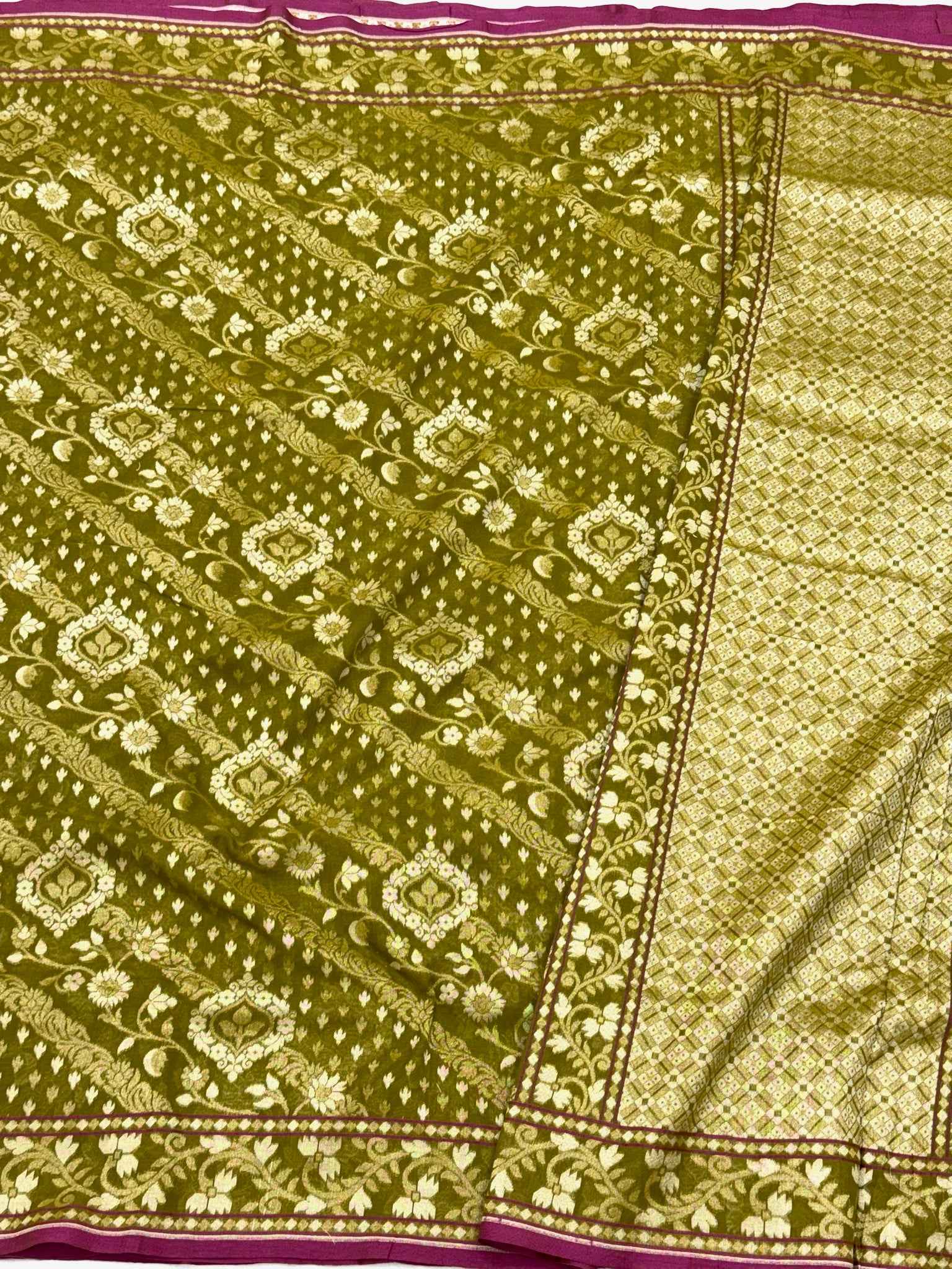 Mehendi Green Pure Muslin Cotton Jamdani - Ektara Weave Handloom Modern Banarasi Saree