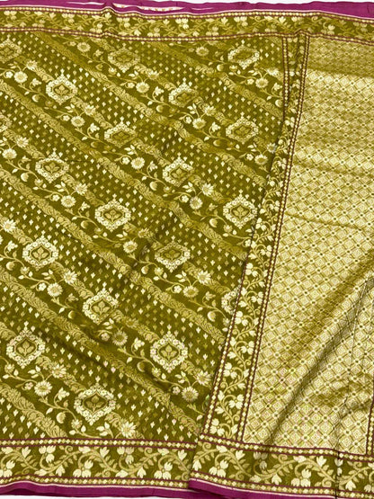 Mehendi Green Pure Muslin Cotton Jamdani - Ektara Weave Handloom Modern Banarasi Saree