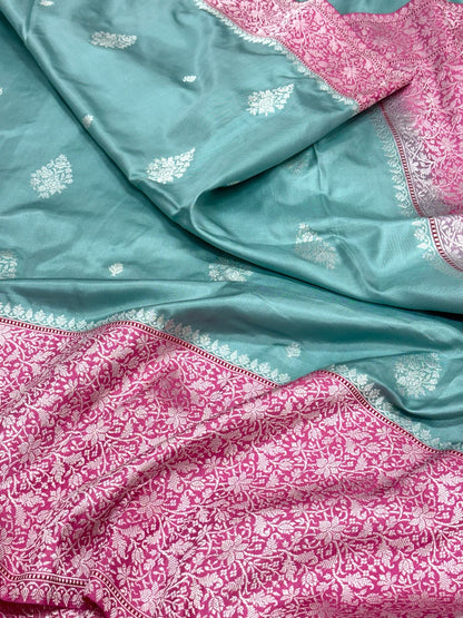 Light Sea Green Pure Katan Mulberry Silk Handwoven Banarasi Saree | Ektara Kadhwa Weave |