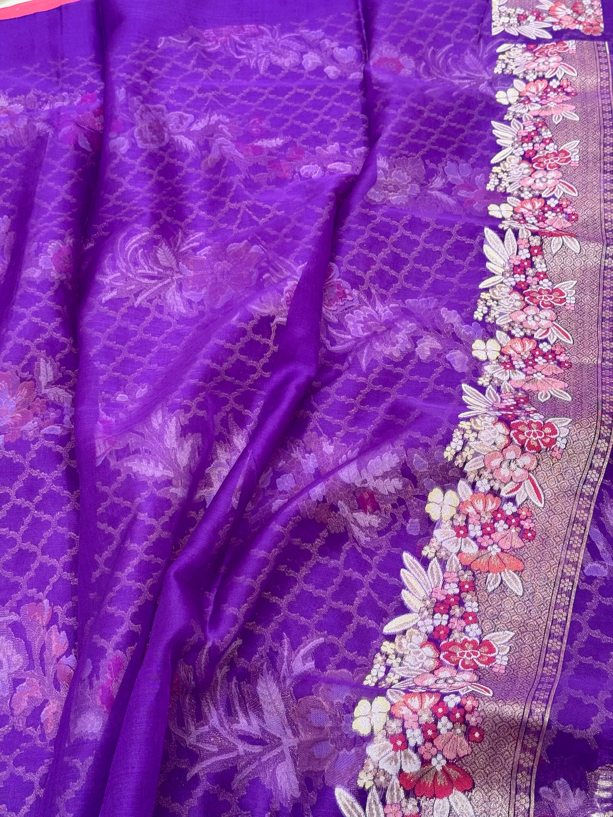 Purple Pure Mulberry Kora Silk Jamdani | Ektara Technique | Handloom Banarasi Saree - The New Classic
