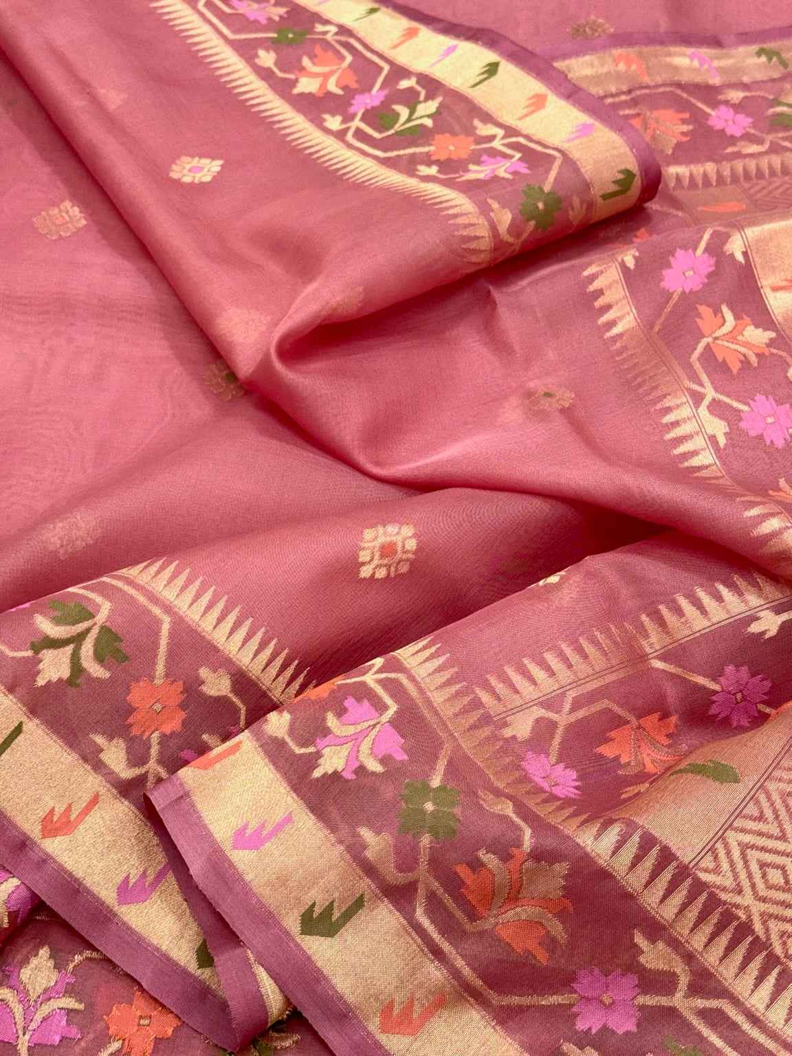 Mauve Pink 100% Pure Kora Silk Handwoven | Kadhwa Ektara Weave | Banarasi Saree