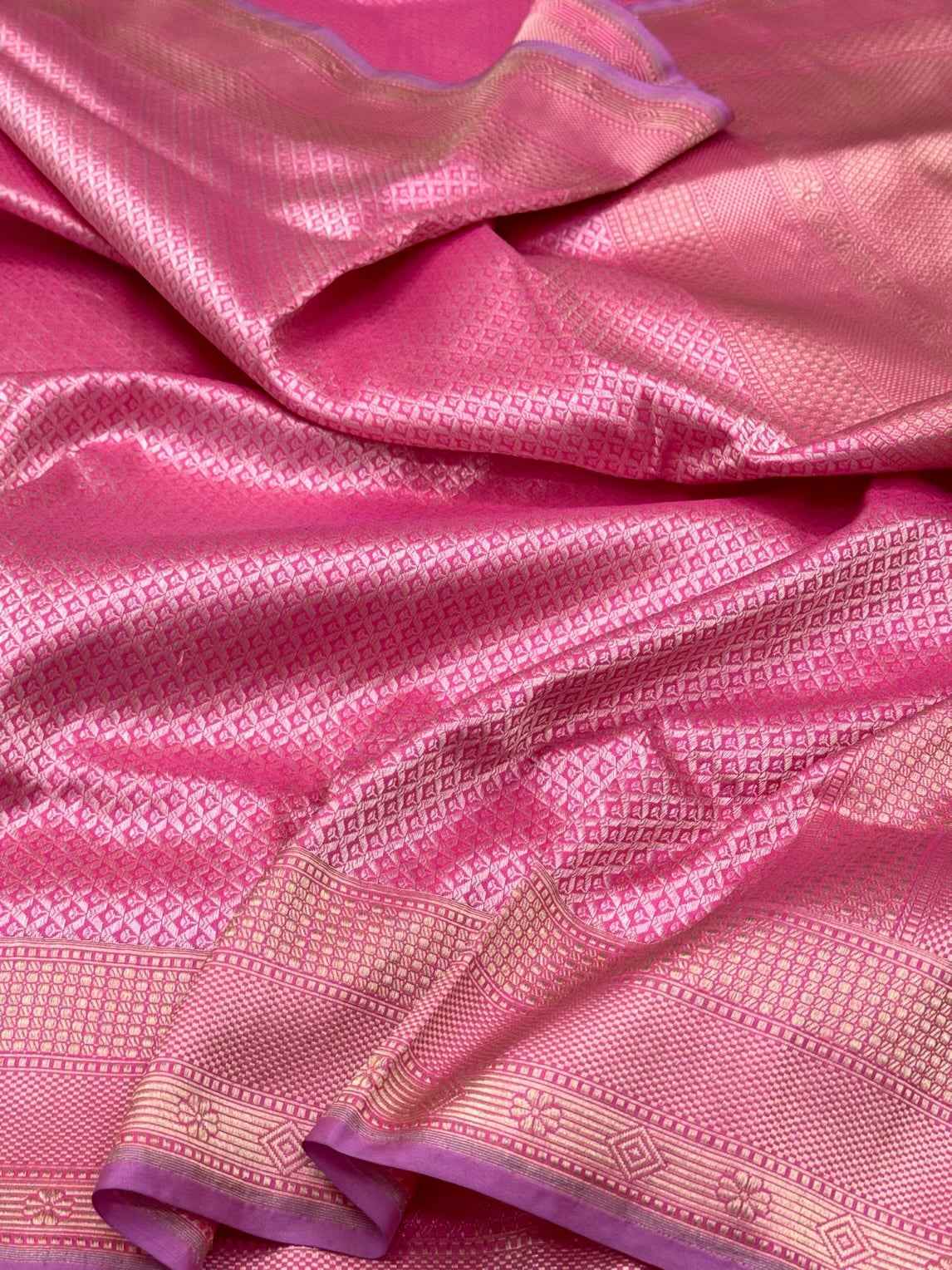 Candy Pink 100% Pure Katan Mulberry Silk Handwoven Banarasi Saree - Brocade