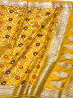 Yellow Pure Mulberry Chiniya Silk Meenakari  Banarasi Saree- Lightweight