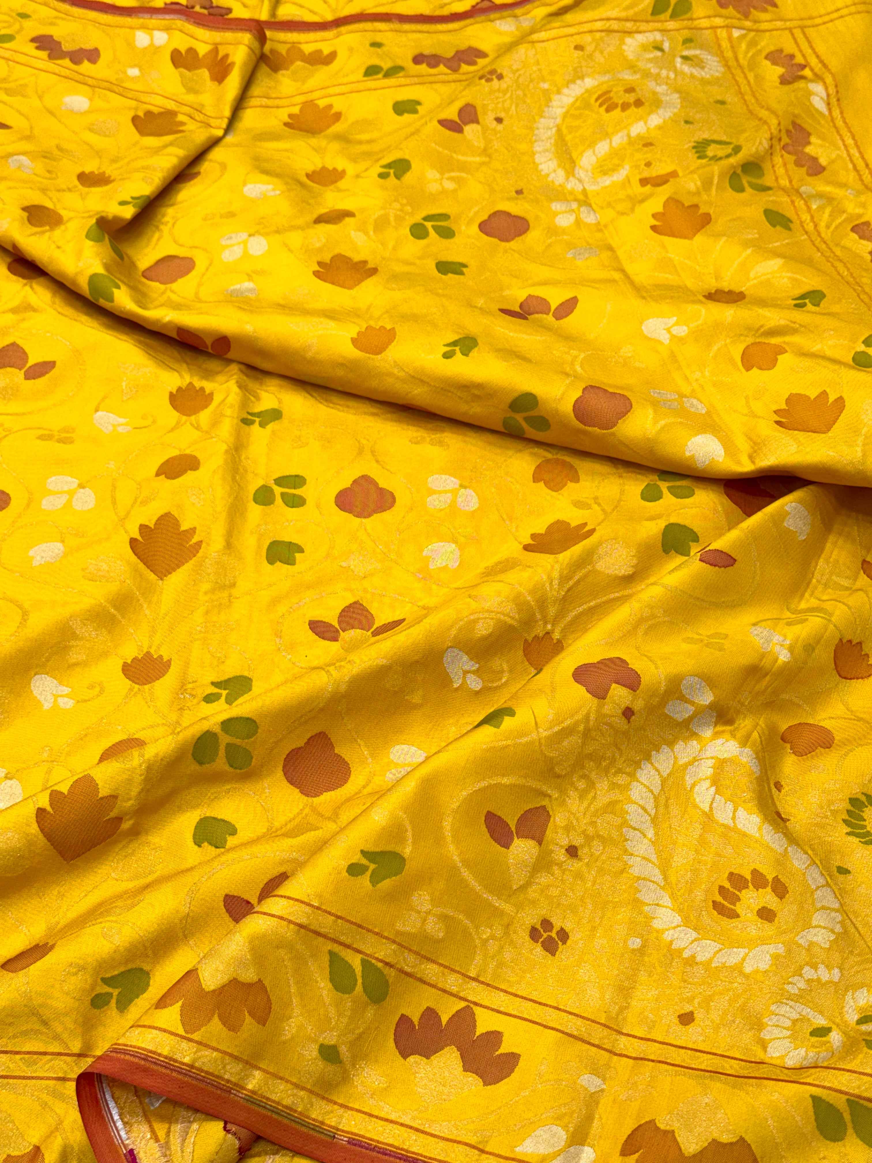 Yellow Pure Double Katan Silk Handloom Banarasi Saree |Ektara Weave|