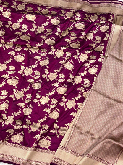 Red Pure Mulberry Katan Silk Handloom Banarasi Saree