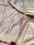 Beige Pure Satin Silk Handwoven Soft Drape Banarasi Saree