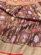 Brown Pure Kora Organza Silk Ektara Handloom Banarasi Dupatta - Jamdani