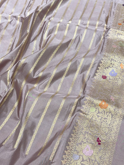 Dusty Lilac Pure Mulberry Double Katan Silk | Kadhwa Weave | Handwoven Timeless Authentic Banarasi Saree