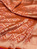 Rani Pink Pure Katan Silk Handwoven Vintage Banarasi Brocade Saree