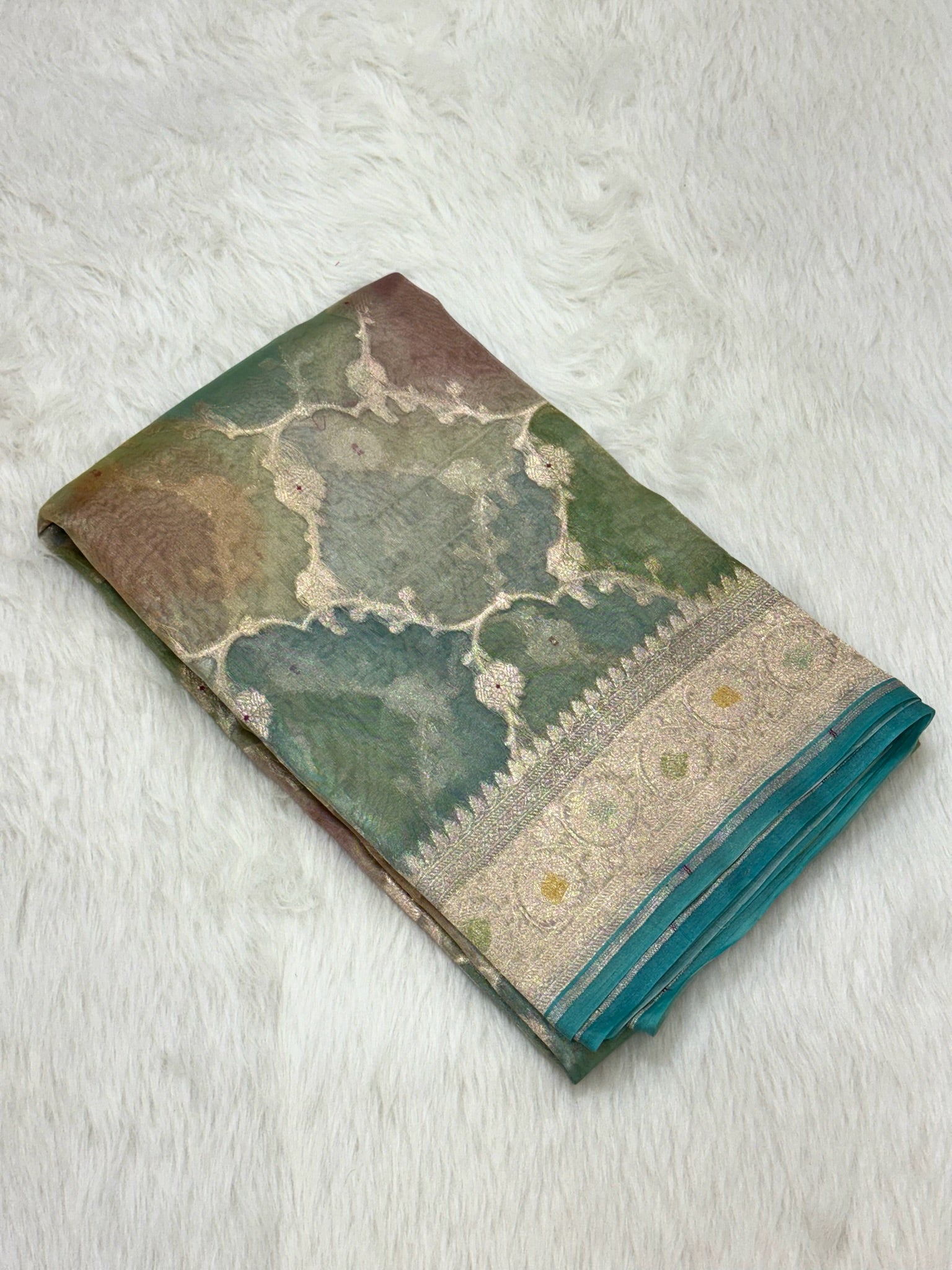 Blue Pure Mulberry Tissue Silk Handloom Banarasi Saree |Ektara Weave|