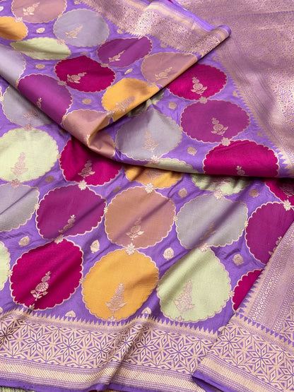 Lavender Pure Mulberry Katan Silk Handloom Banarasi Rangkaat Saree