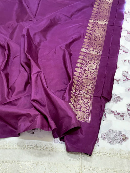 White Pure Katan Mulberry Silk Handwoven Banarasi Saree - Kadhwa Weave