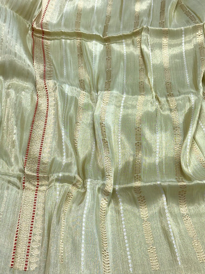 Pastel Green Pure Tissue Silk & Pure Katan Silk Handwoven - Kadhwa Technique Banarasi Saree