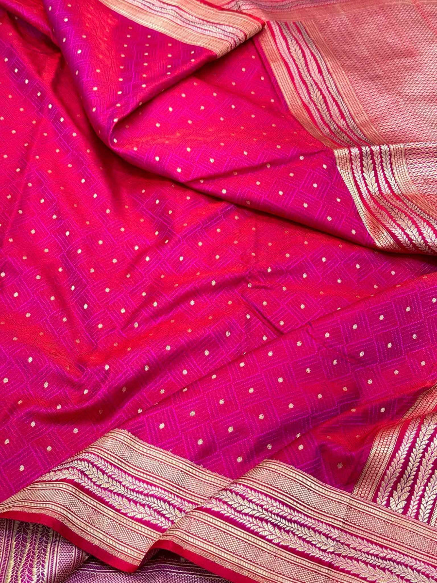Magenta Pure Satin Silk Soft Drape Handwoven Banarasi Saree