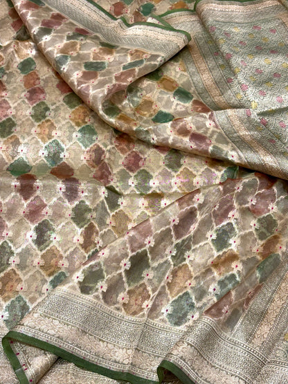 Green Pure Mulberry Tissue Silk Handloom Banarasi Saree |Ektara Weave|
