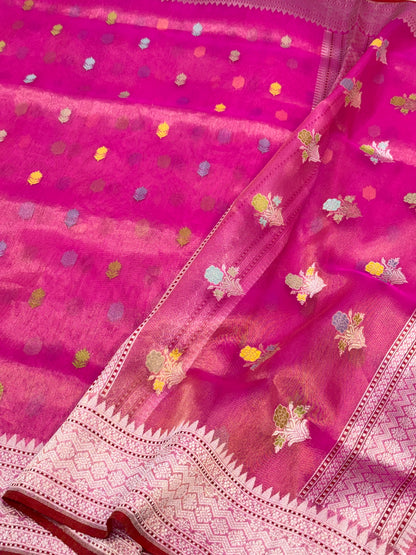 Pink Pure Mulberry Tissue Silk Handwoven Banarasi Saree |Ektara Weave|