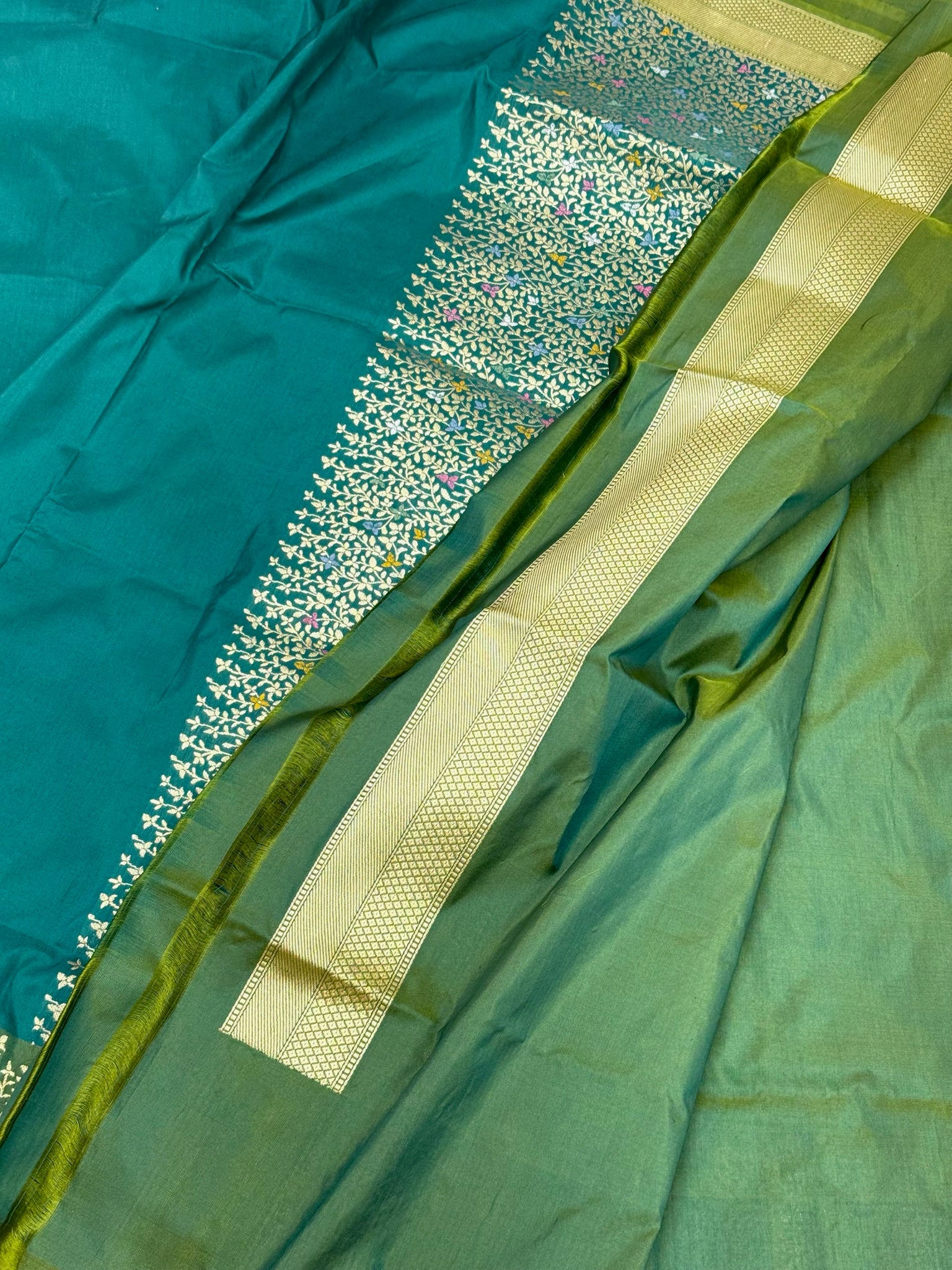 Teal Green Katan Silk Pure Handwoven Saree