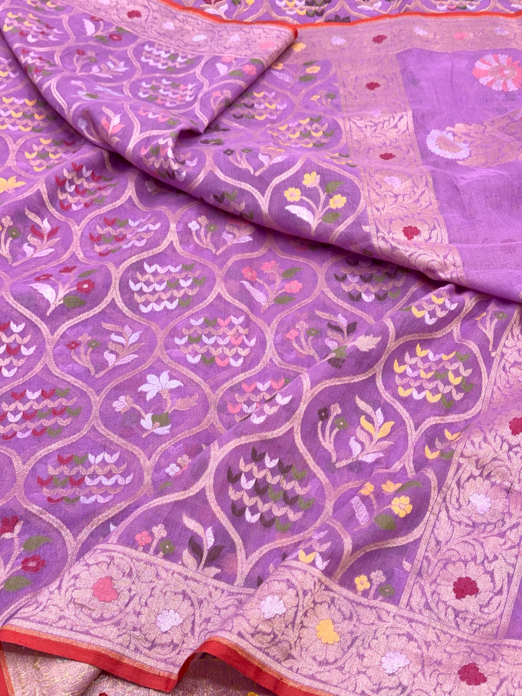 Lavender Muslin Cotton Ektara Weave Handloom Jamdani Saree
