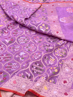 Lavender Muslin Cotton Ektara Weave Handloom Jamdani Saree