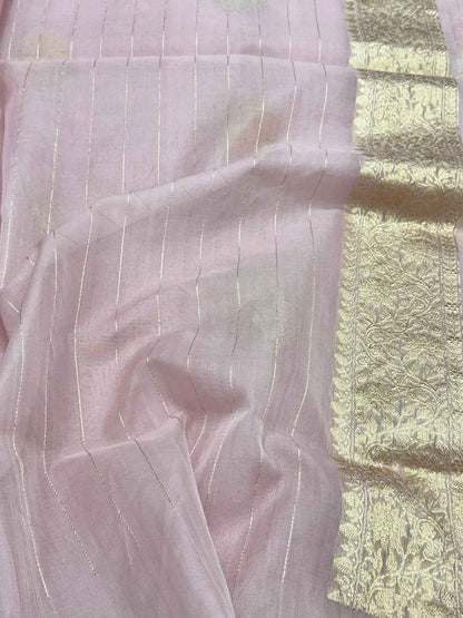 Baby Pink Pure Mulberry Kora Silk Handwoven Banarasi Saree