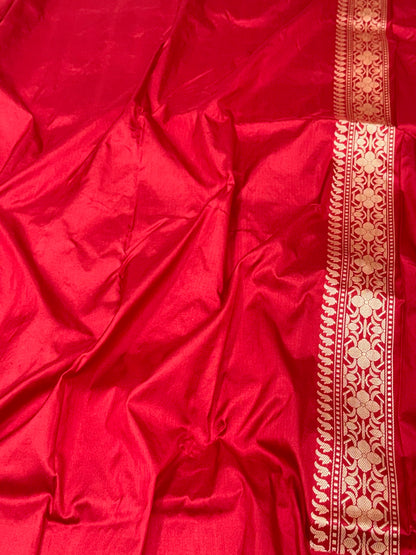 Deep Red Pure Katan Silk & Pure Mulberry Silk | Kadhwa Technique | Handwoven Banarasi Saree