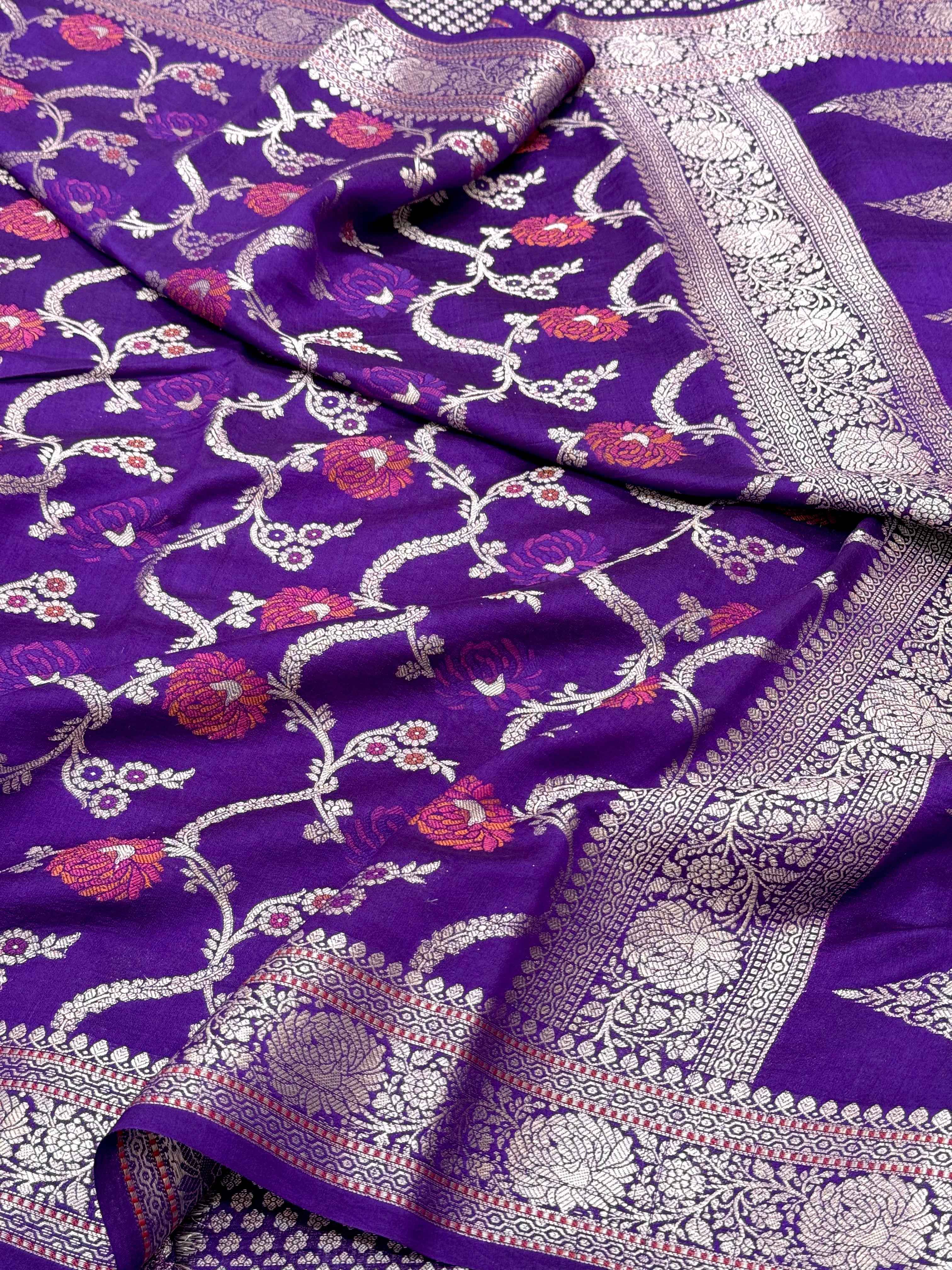 Purple Pure Mulberry Chiniya Silk Meenakari  Banarasi Saree- Lightweight