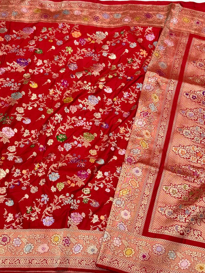 Red Pure Mulberry Double Katan Silk Handwoven Premium Banarasi Saree | Authentic Kadhwa Technique Banarasi Saree