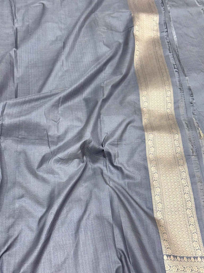 Gray Pure Mulberry & Katan Silk Handloom Banarasi Saree - Lightweight Banarasi Saree