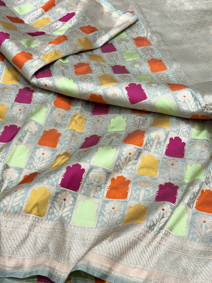 Mint Green Pure Mulberry Silk & Pure Katan Silk Handloom Banarasi Saree - Rangkaat