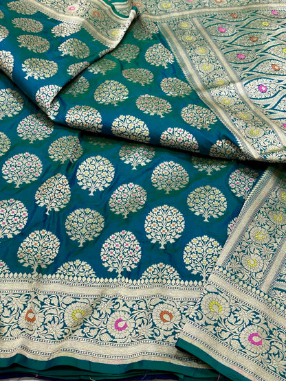 Green Dual Tone Handloom Fine Banarasi Saree - Pure Mulberry Katan Silk Saree
