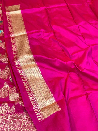 Magenta Pink Pure Katan Silk Handwoven Banarasi Saree