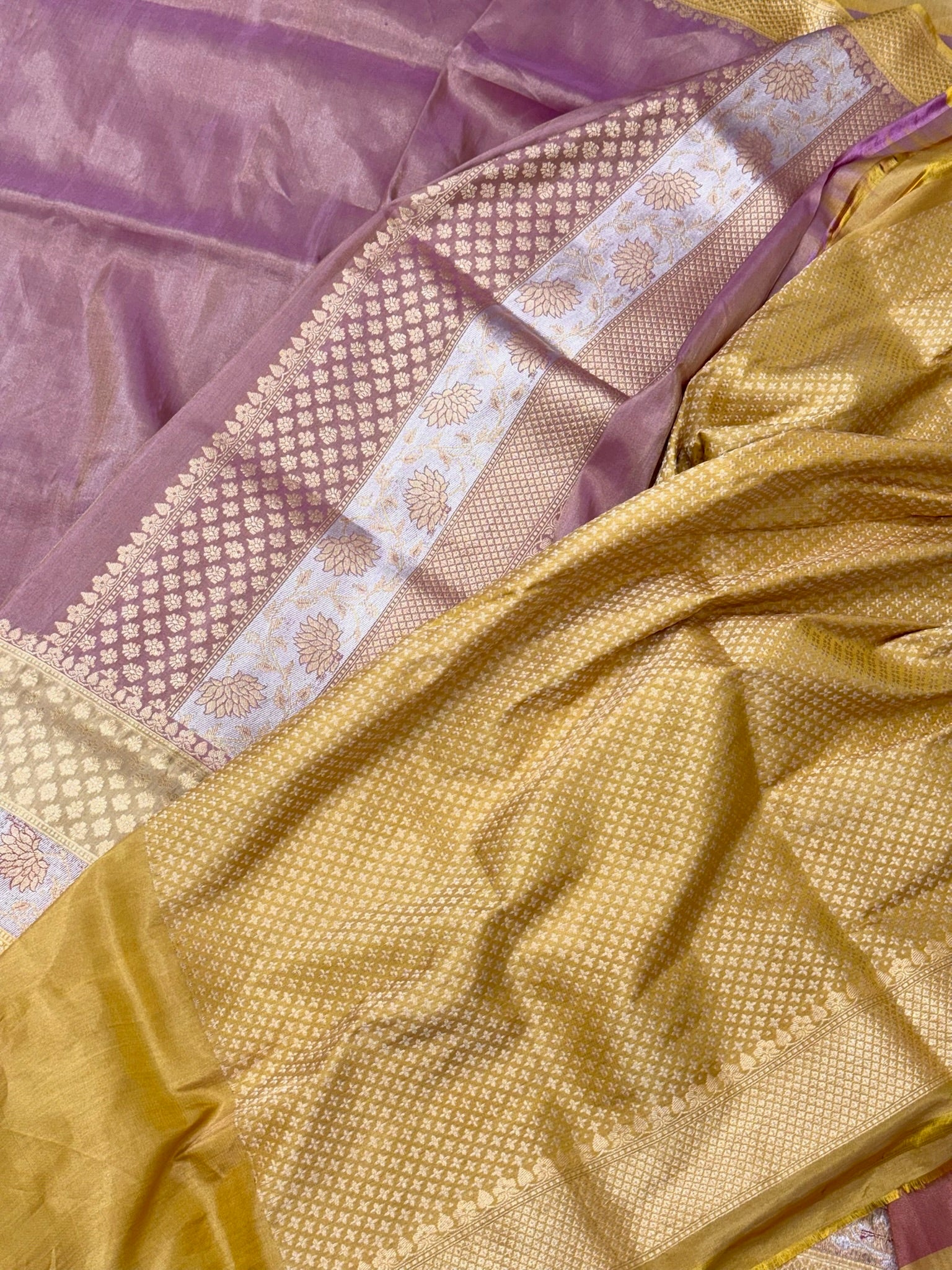 Pastel Pink Double Katan Tissue With Ektara Weave