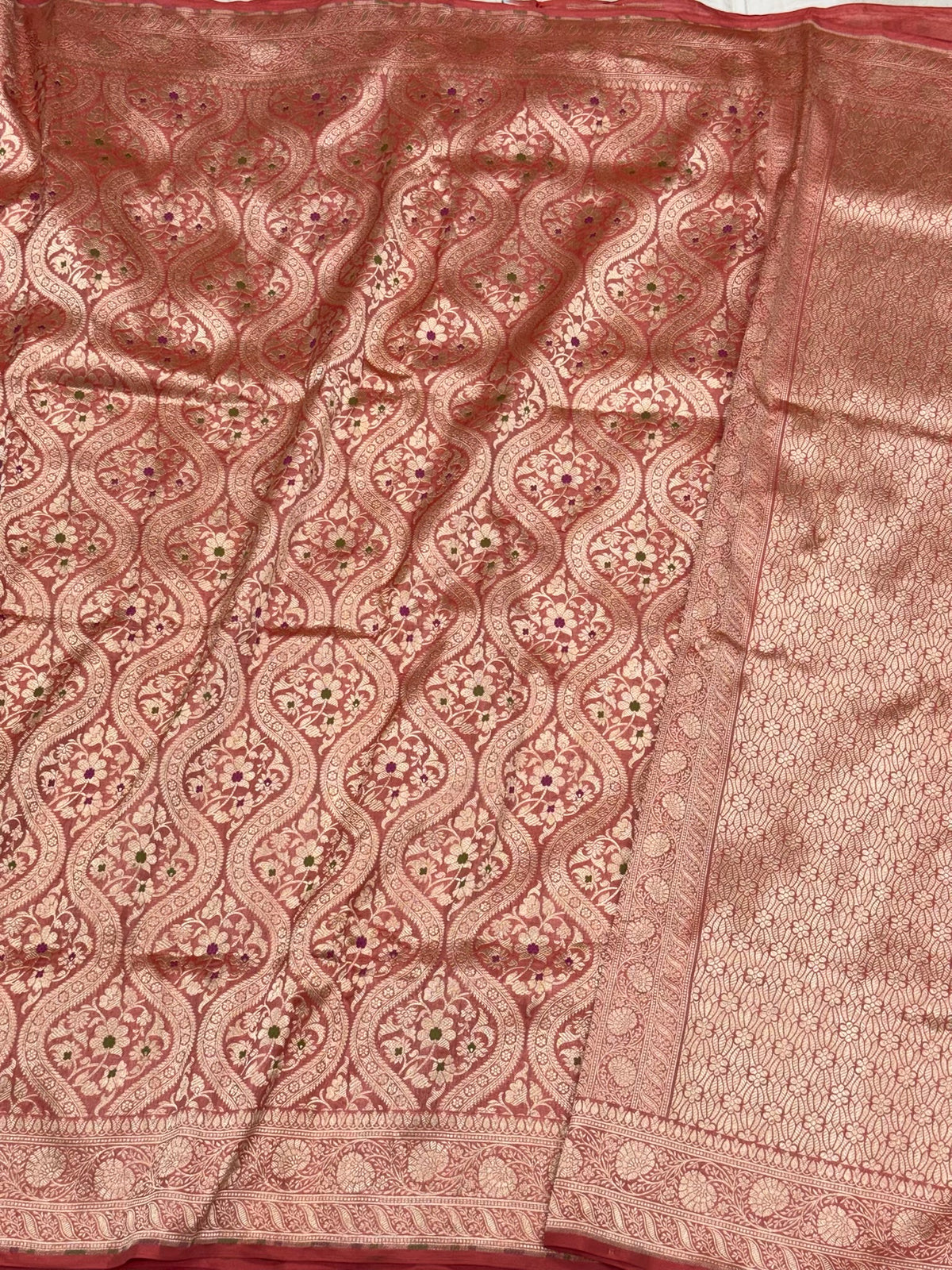 Peach Pure Mulberry Silk & Pure Katan Silk Handloom Banarasi Saree - Brocade