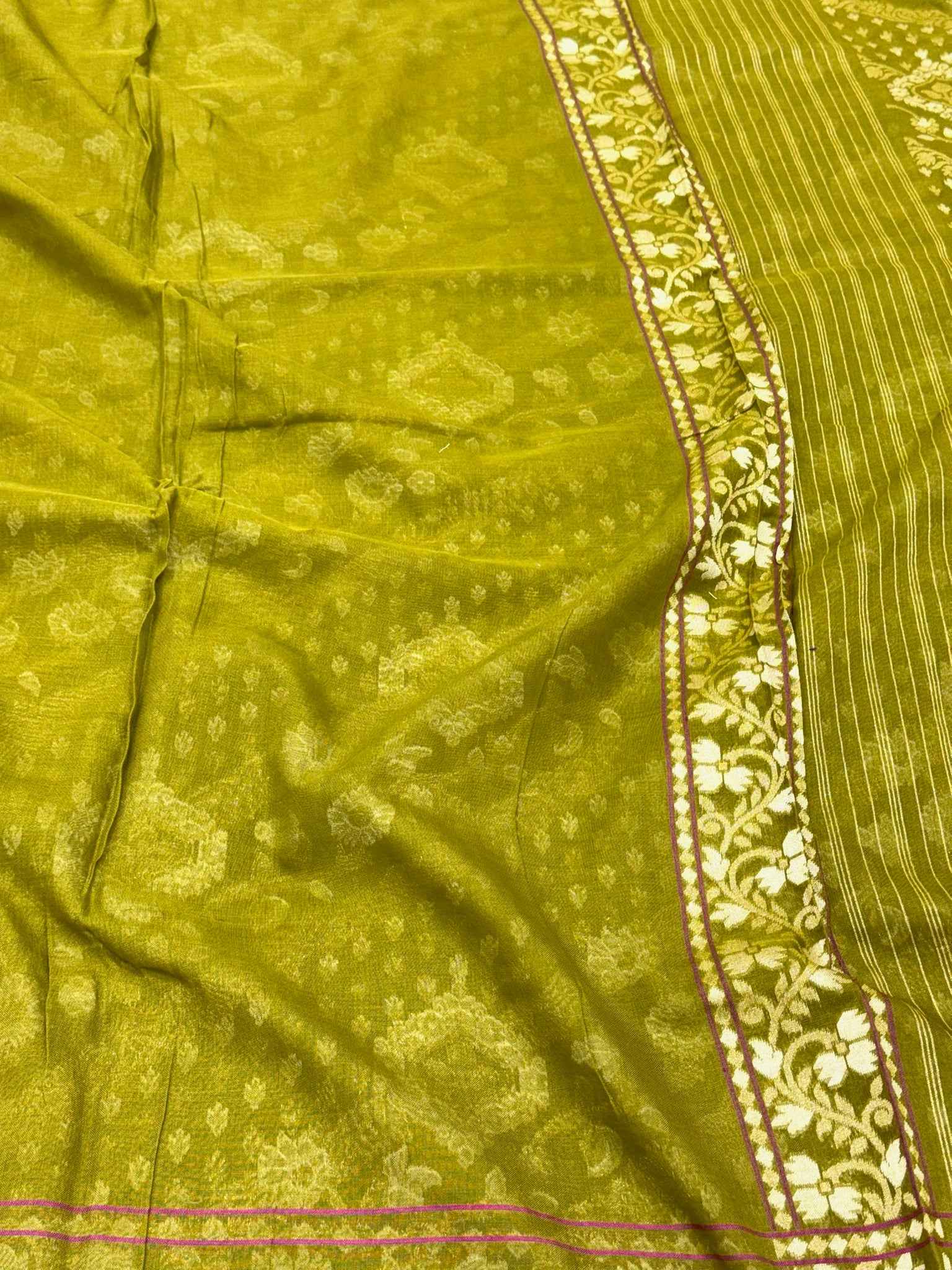 Mehendi Green Pure Muslin Cotton Jamdani - Ektara Weave Handloom Modern Banarasi Saree