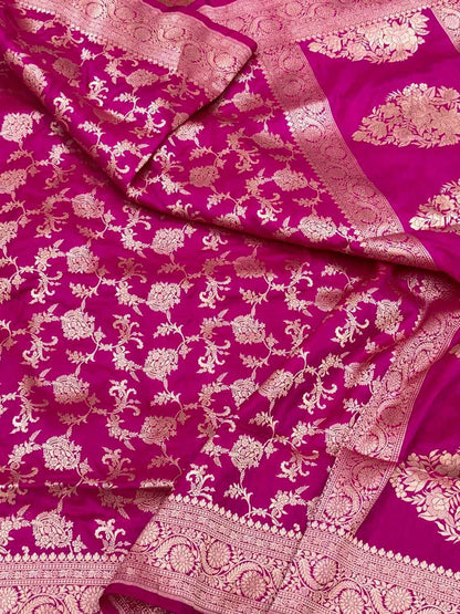 Red Pure Mulberry Katan Silk  Handloom Banarasi Brocade Saree