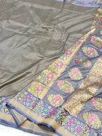 Gray Pure Katan Handwoven Banarasi Silk Saree