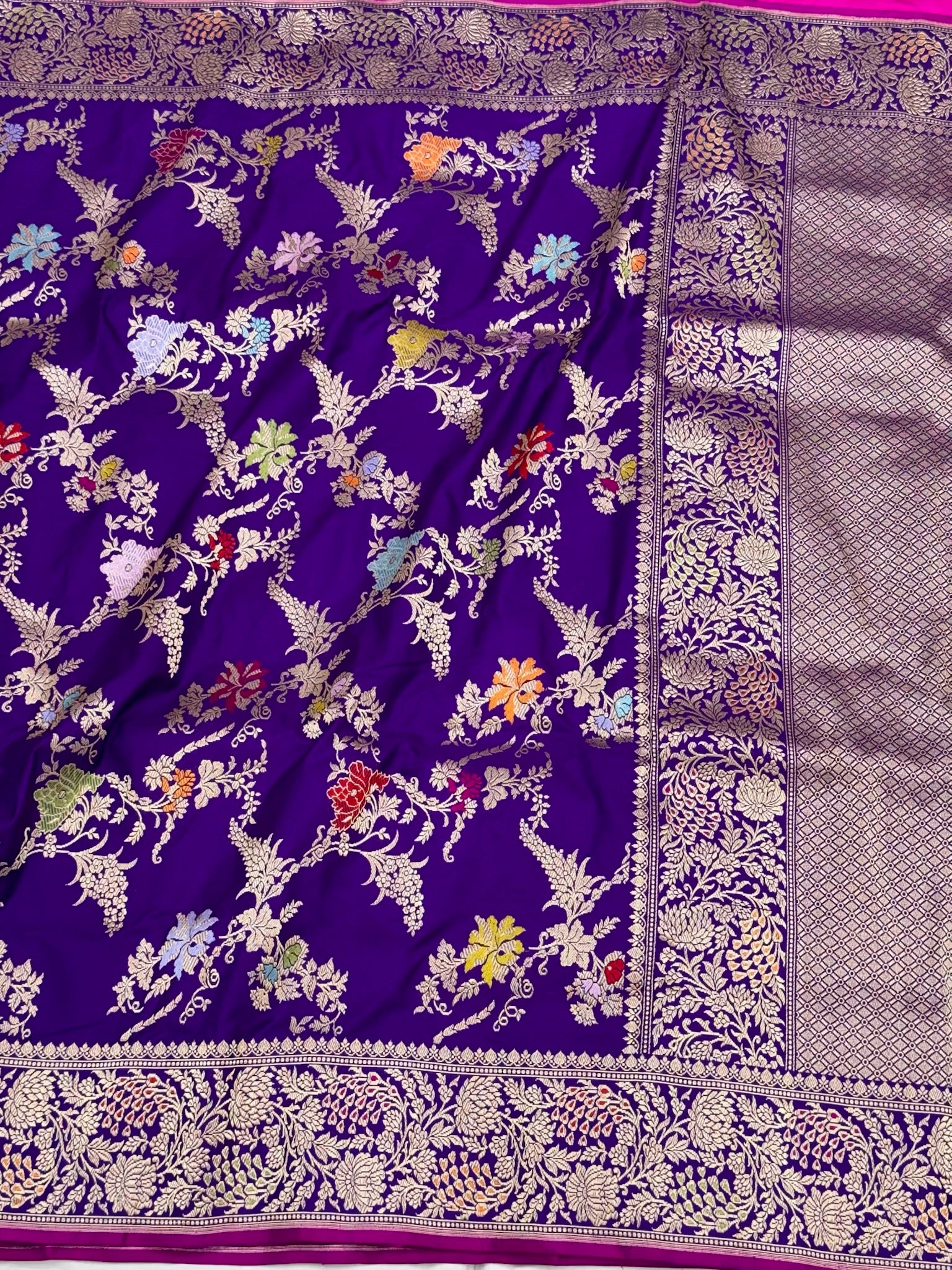 Purple Luxury Banarasi Saree | Pure Mulberry Silk & Pure Double Katan Silk - Kadhwa Banarasi Saree