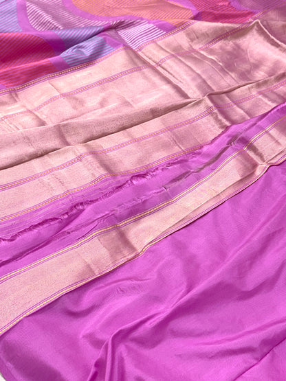Pastel Pink Pure Mulberry Katan Silk Handwoven Banarasi Saree |Contemporary|