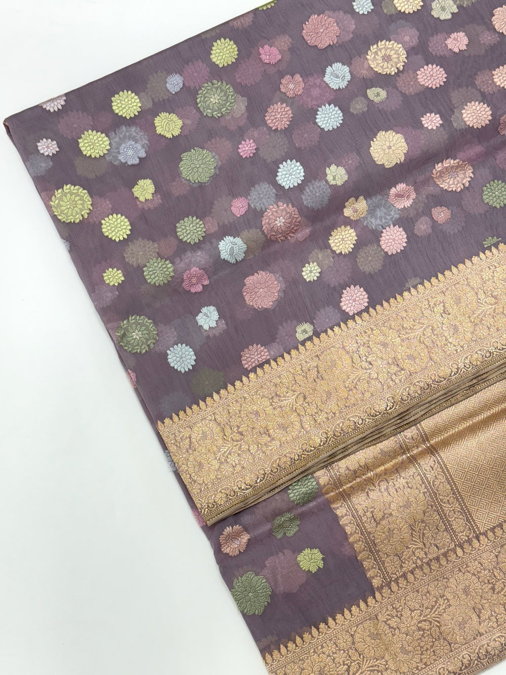 Purple Lavender Pure Kora Silk Handwoven Banarasi Saree