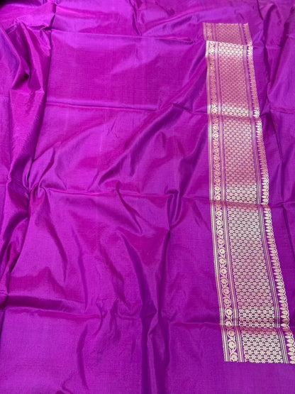 Purple 100% Pure Katan Mulberry Silk Banarasi Handwoven Saree