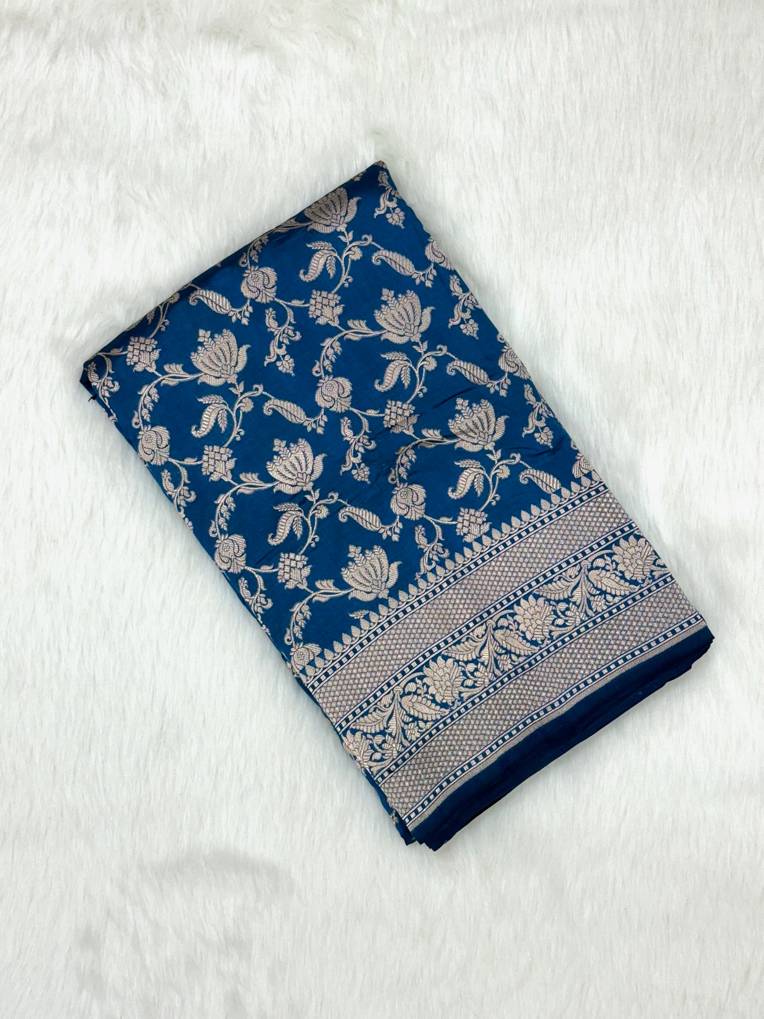Blue Pure Mulberry Katan Silk Banarasi Handloom Saree