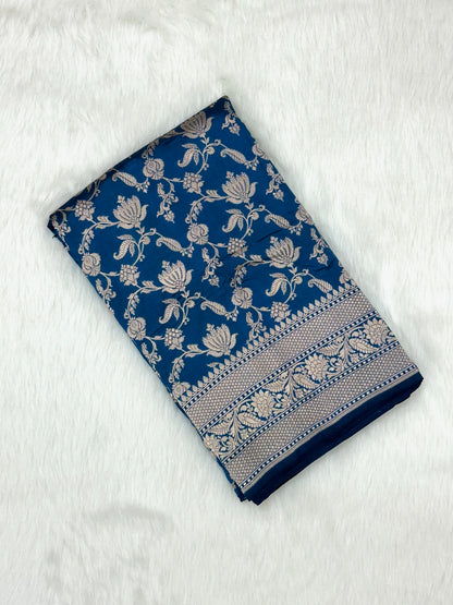 Blue Pure Mulberry Katan Silk Banarasi Handloom Saree