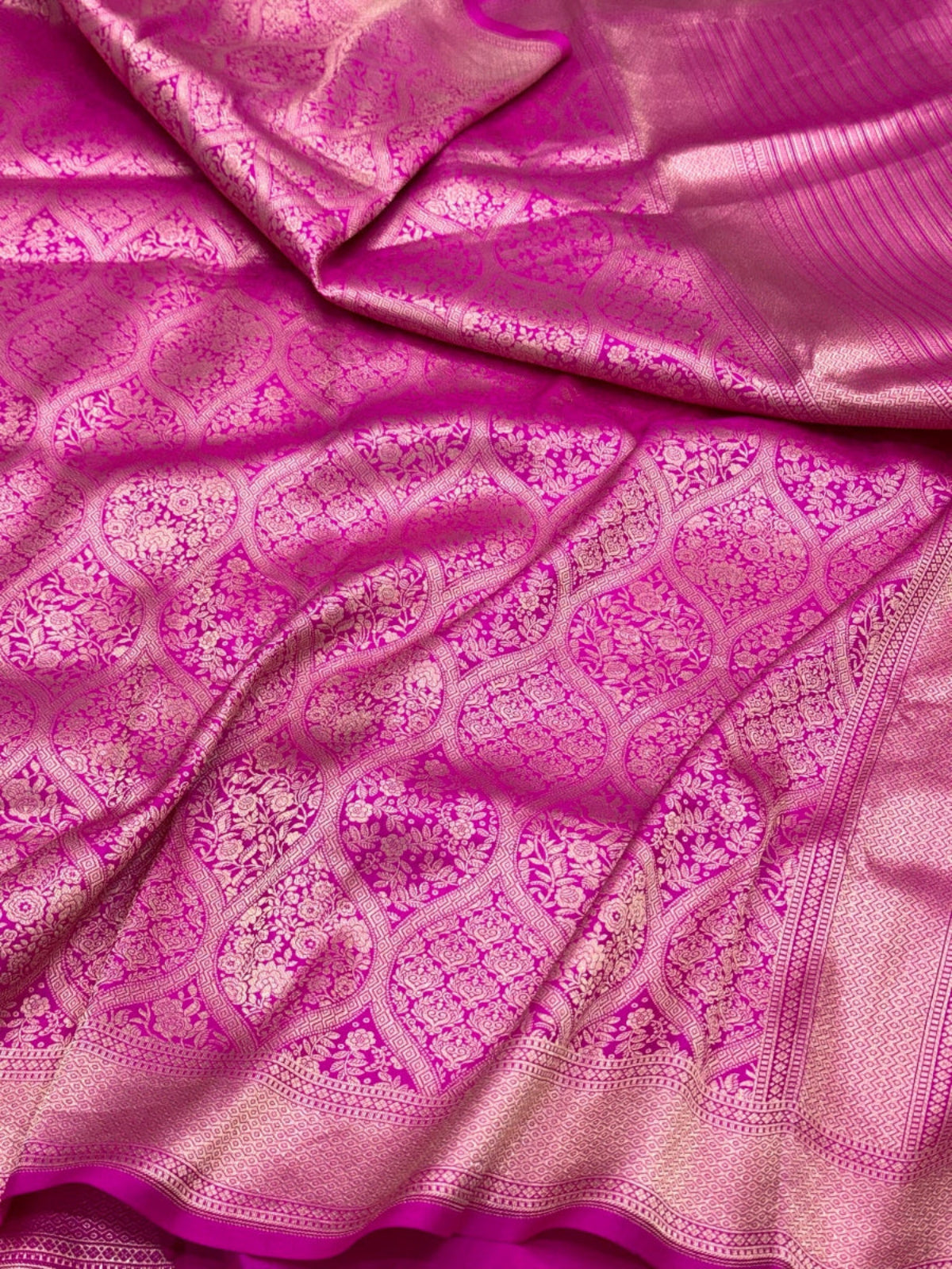 Hot Pink Pure Katan Silk Handloom Vintage Banarasi Brocade Saree