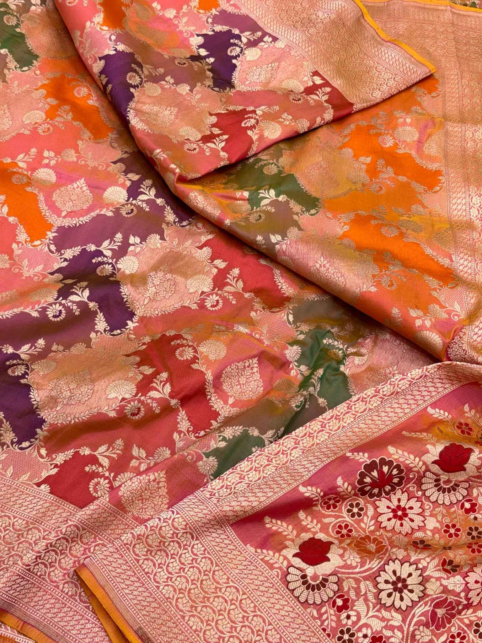 Orange Pure Katan Silk & Mulberry Silk Handloom Banarasi Saree | Rangkaat