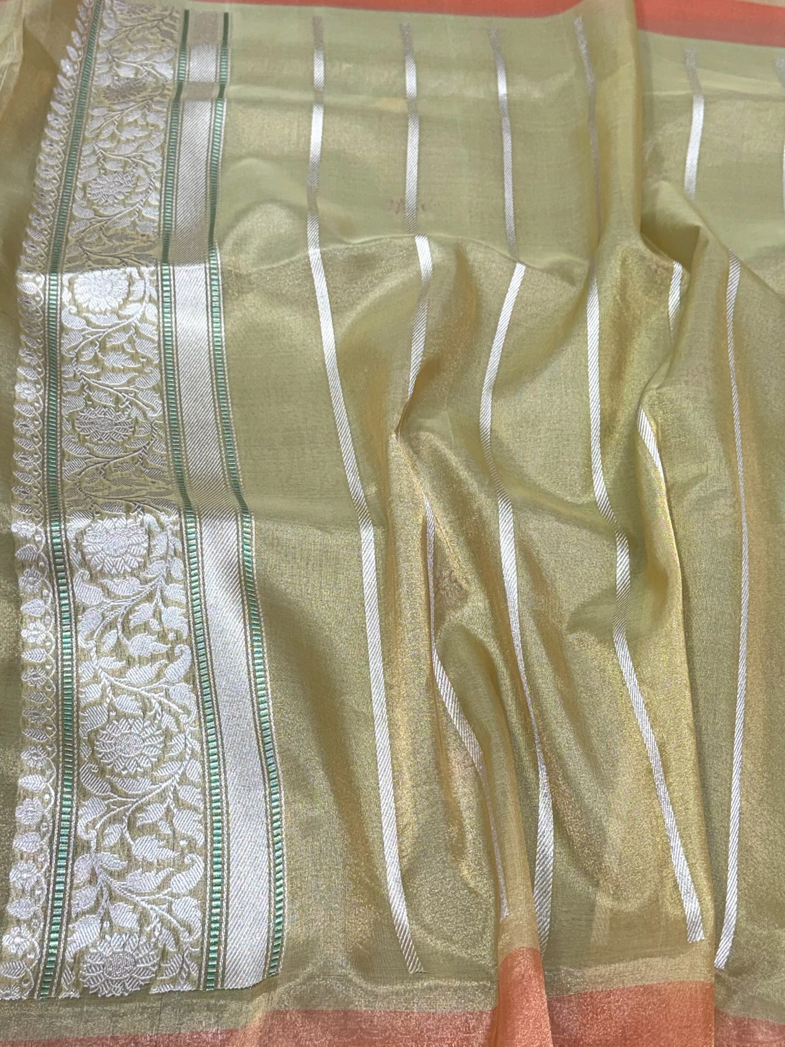 Aqua Green Handwoven | Kadhwa Technique | Banarasi Saree - Pure Kora Tissue Silk Banarasi Saree - The Luxury Drape