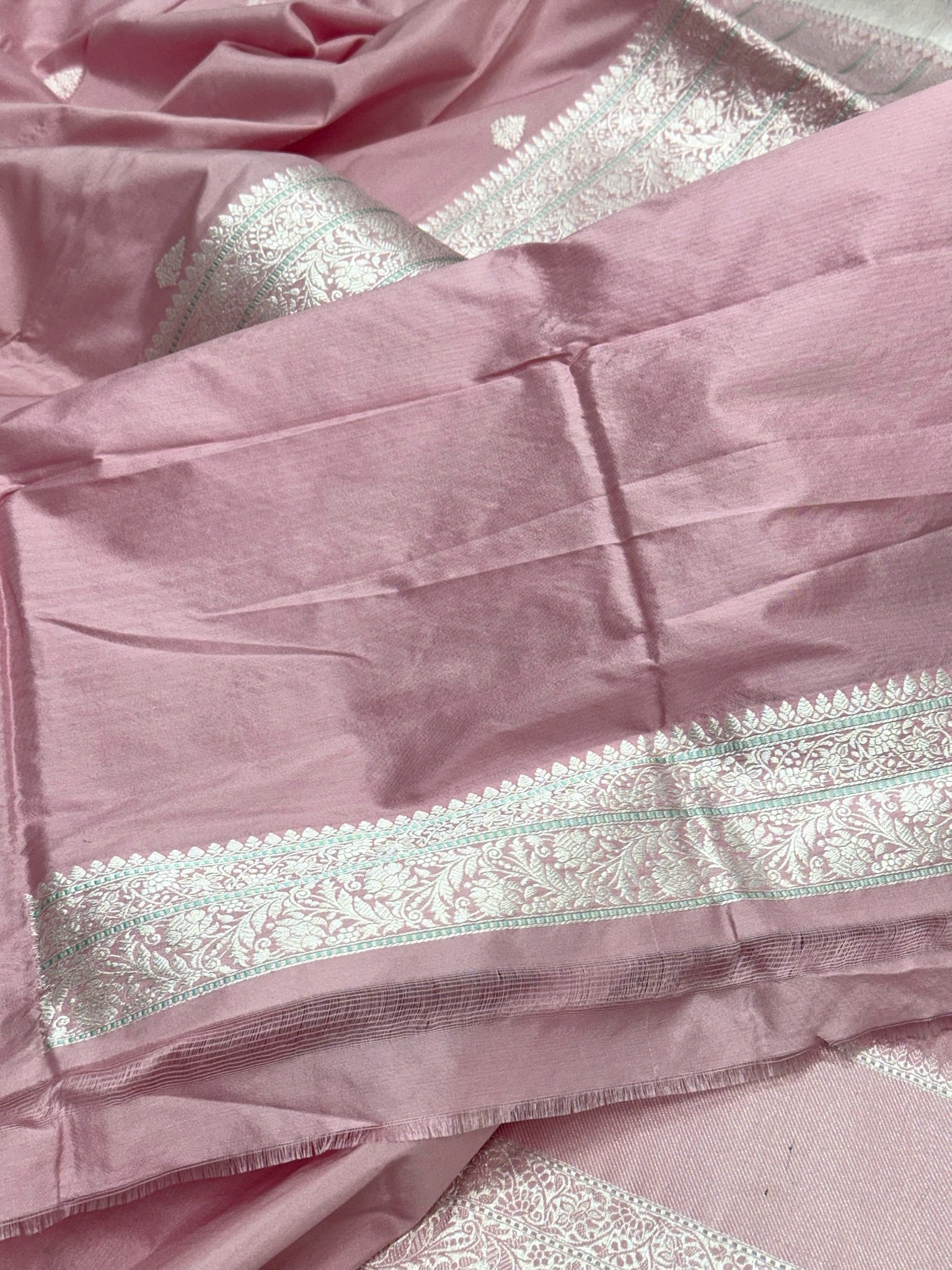 Pastel Pink Pure Mulberry Katan Silk Handwoven Banarasi Saree