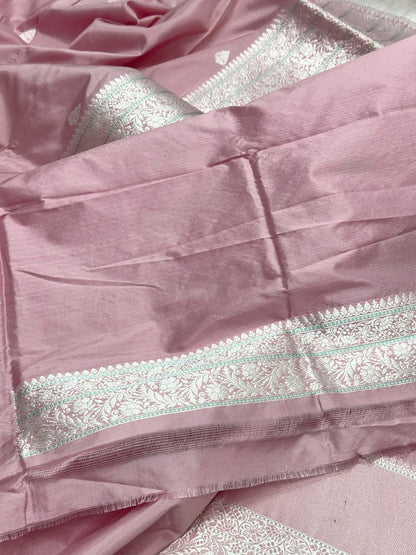 Pastel Pink Pure Mulberry Katan Silk Handwoven Banarasi Saree