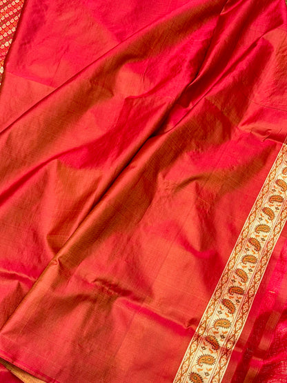 Red Pure Satin Silk Handwoven Banarasi Saree |Tanchoi|