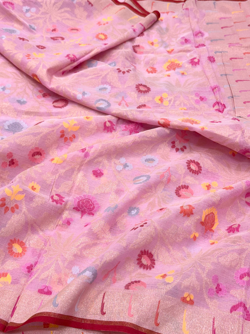 Soft Pink Pure Muslin Cotton Jamdani Handloom Banarasi Dupatta